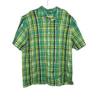 Pacific Trail Mens 2XL Green Yellow Plaid Short Sleeve Hiking Button Down Shirt